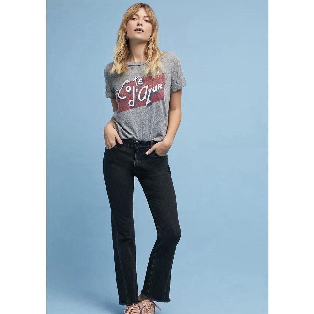 Anthropologie Pilcro High Rise Flare Jeans Cropped Size 33 Distressed Black